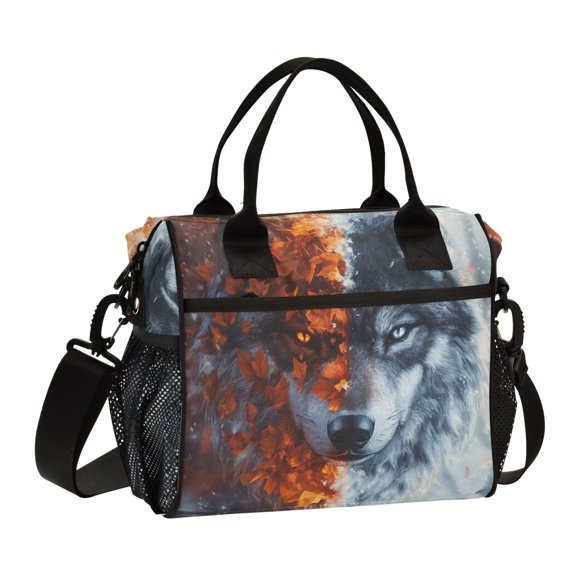 ALAZA Cool Winter Wolf Insulated Lunch Bag Reusable Tote Box Adjustable Shoulder Strap for Work Picnic
