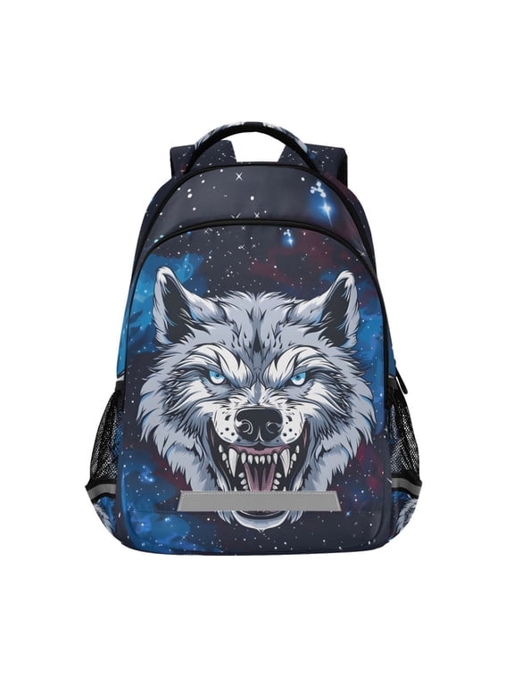 Cool Wolf Backpack Elementary School Bag Bookbag Travel Rucksack