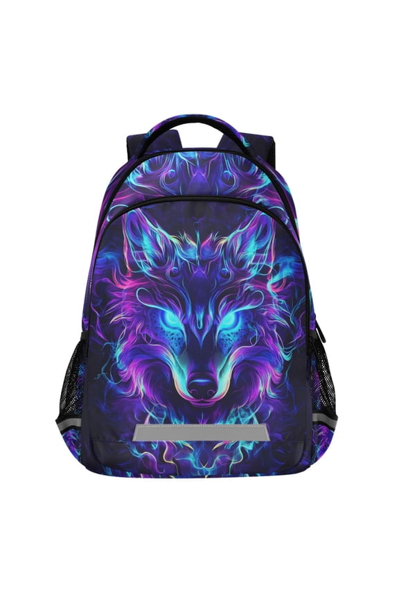 Cool Wolf Face Pattern Backpack Elementary School Bags Student Bookbag Travel Rucksack