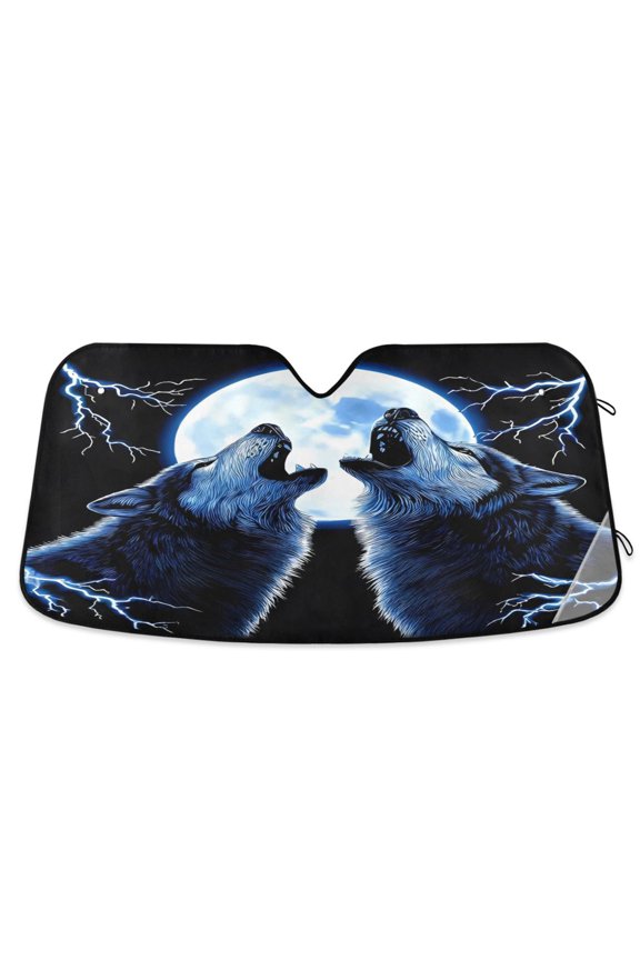 Cool Wolf in Lighting Pattern Car Windshield Sun Shade Foldable UV Ray Sunshade Visor Protector 55 x 27.6in