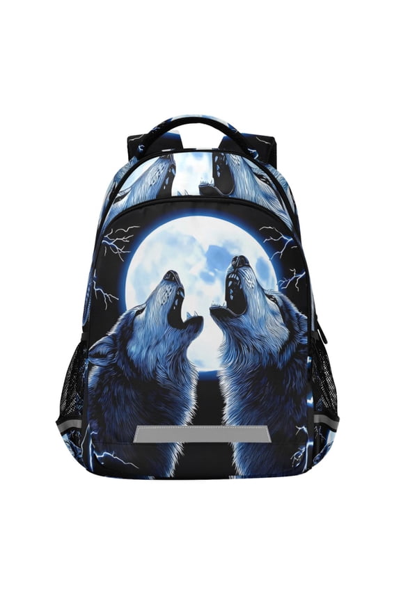 Cool Wolf in Lighting Pattern Backpack Elementary School Bags Student Bookbag Travel Rucksack