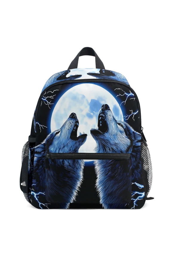 Cool Wolf in Lighting Pattern School Backpack Student Bookbag Mini Bag
