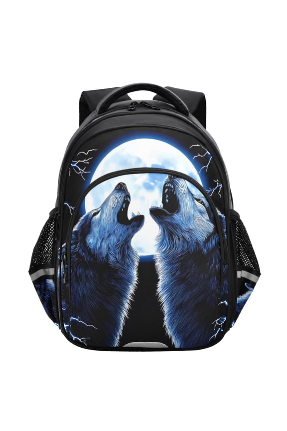 Cool Wolf in Lighting School Backpack Elementary Bag Student Bookbag Travel Rucksack