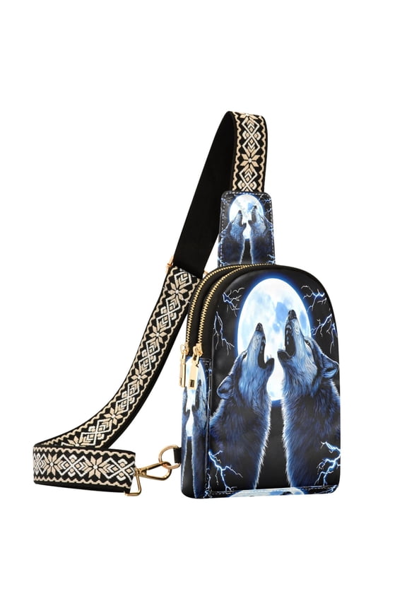 Cool Wolf in Lighting Sling Bag for Women Men Waterproof Crossbody Chest Bags