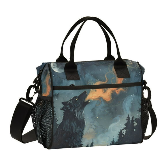 ALAZA Cool Wolf on Mountain Insulated Lunch Bag Reusable Tote Box Adjustable Shoulder Strap for Work Picnic