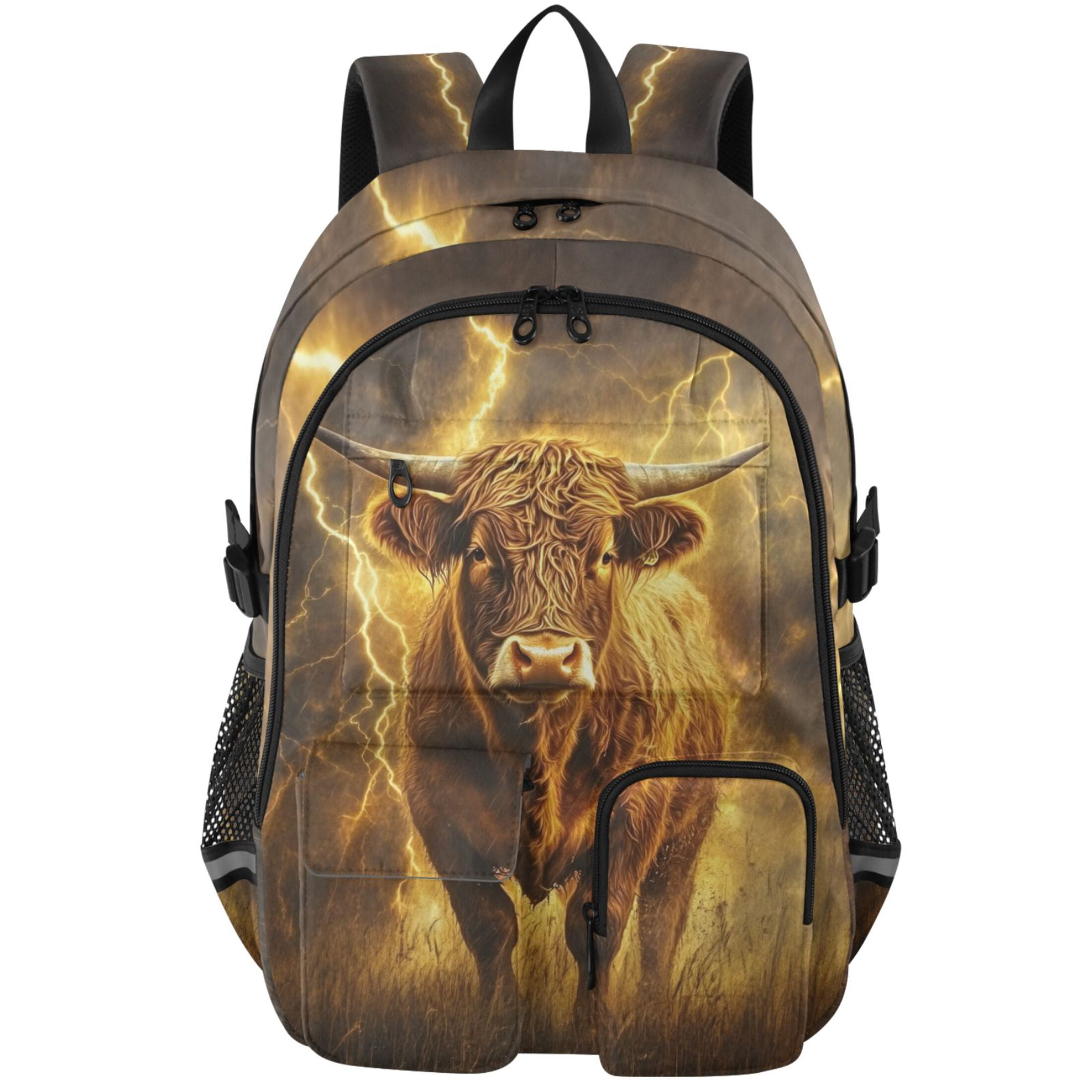 ALAZA Cow Lightning Field Print Student Backpack School Bookbag Large Laptop Daypack Travel Bag