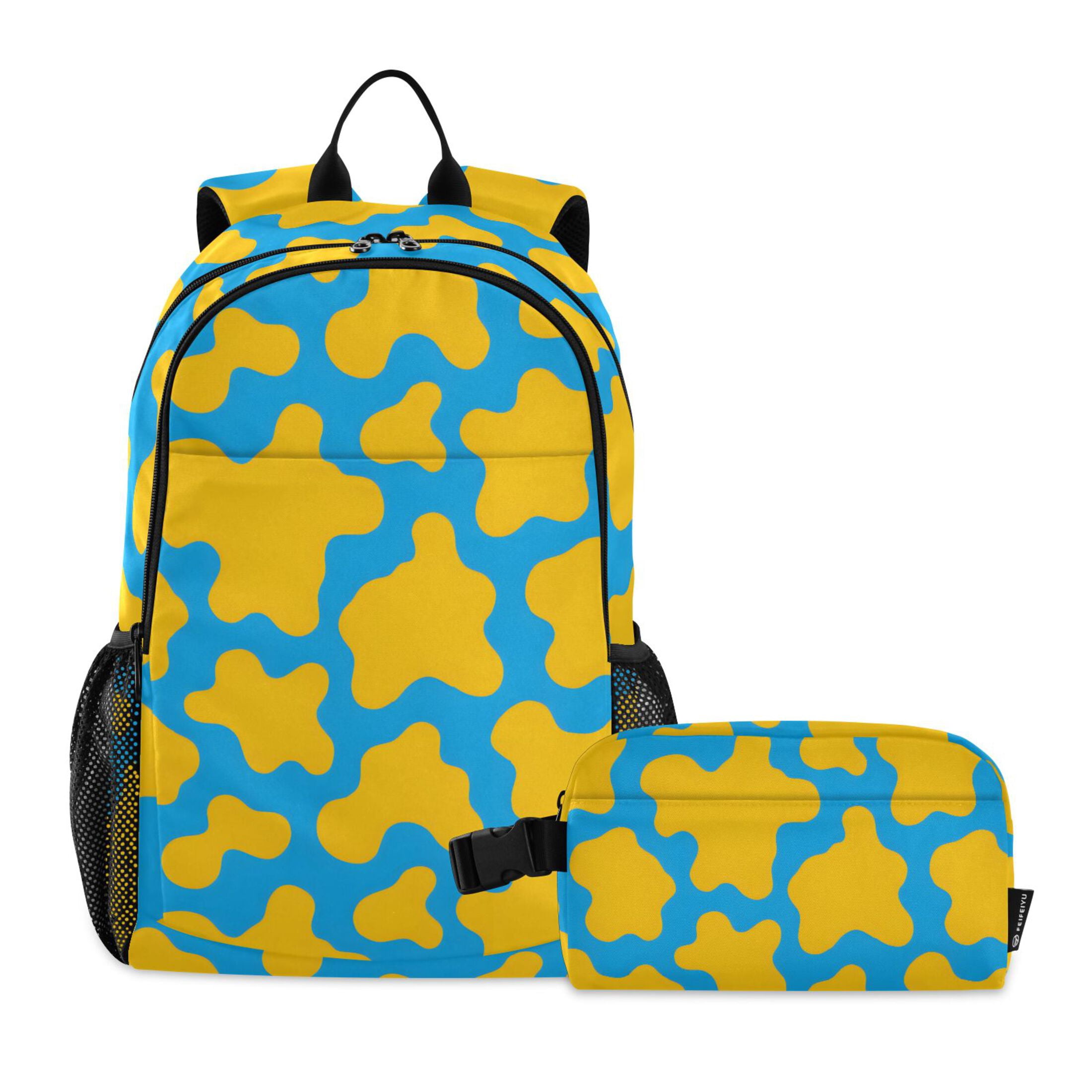 ALAZA Cow Print School Backpack Lunch Box Set Student Bookbag