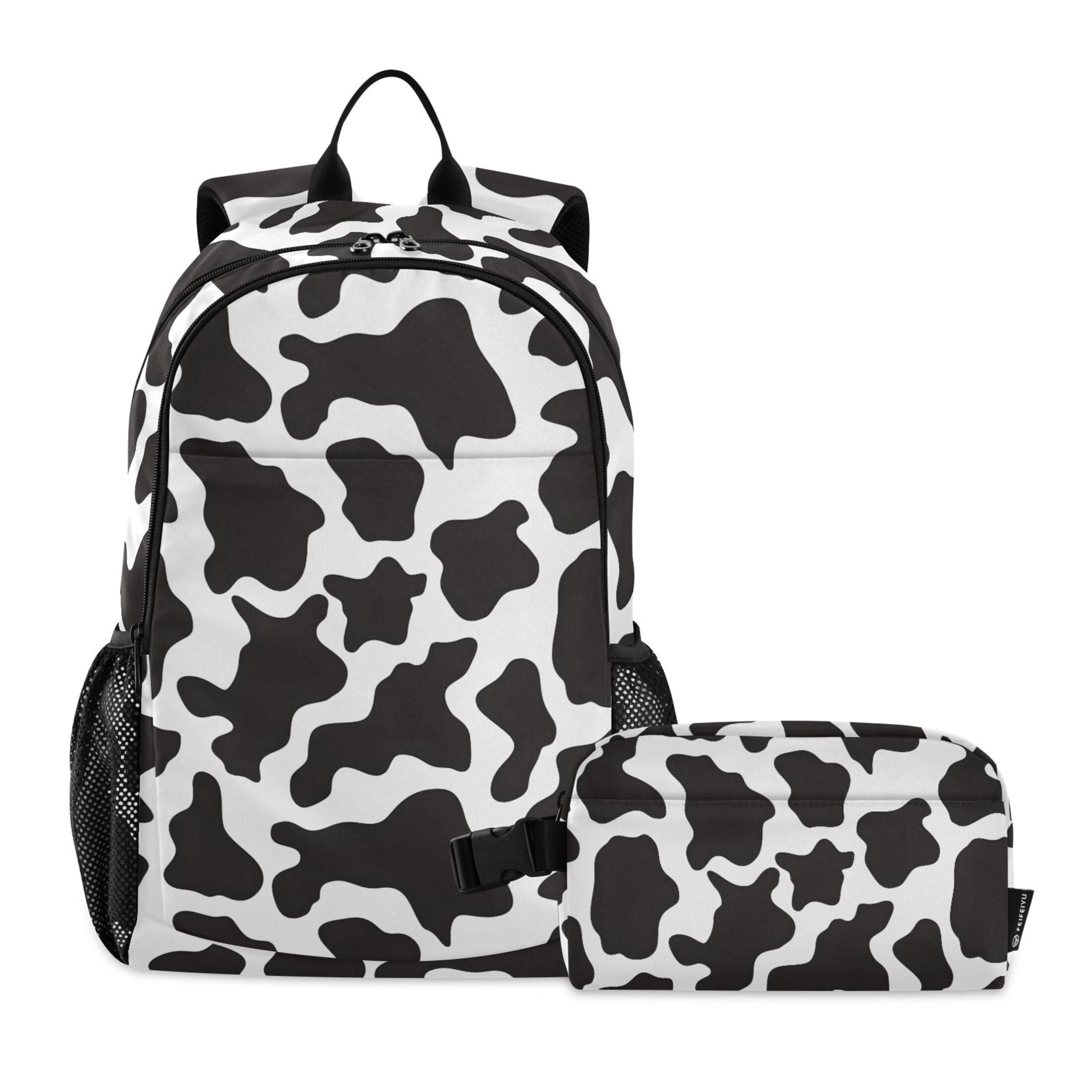 ALAZA Cow Print School Backpack Lunch Box Set Student Bookbag