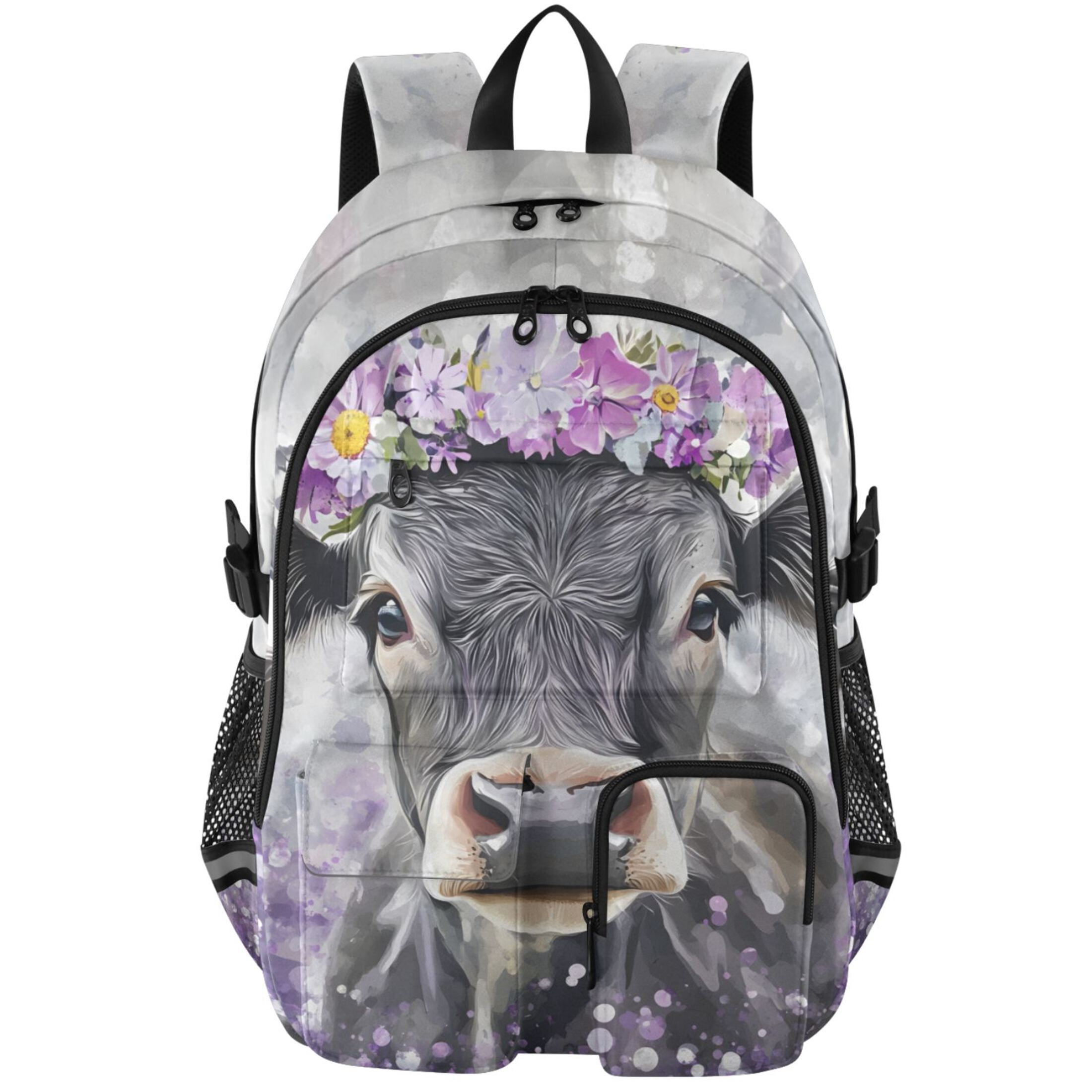 ALAZA Cow Wearing Flower Print Student Backpack School Bookbag Large Laptop Daypack Travel Bag