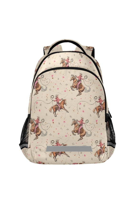 Cowboys Riding Pattern Backpack Elementary School Bags Student Bookbag Travel Rucksack