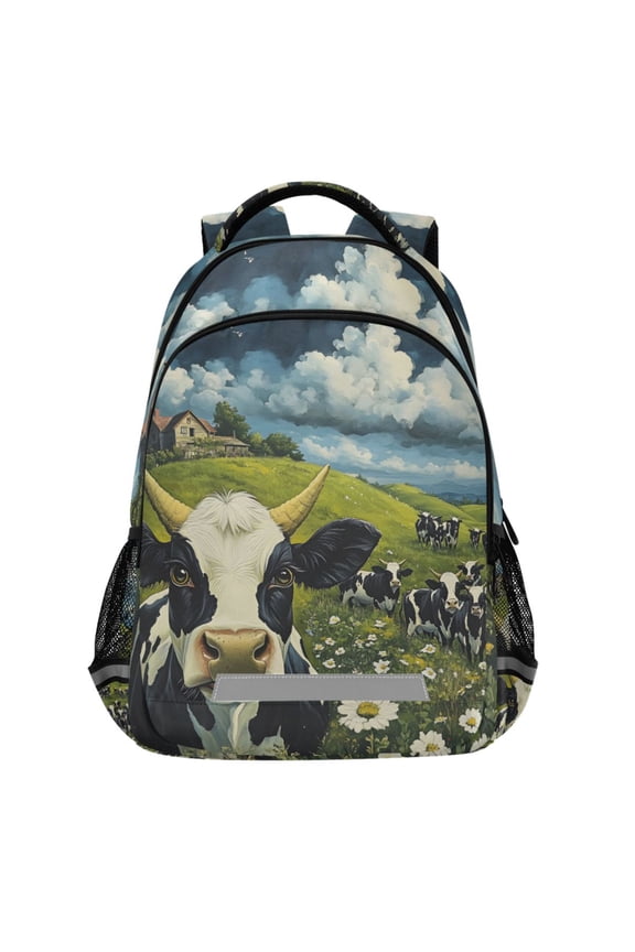 Cows Wild Daisy Pattern Backpack Elementary School Bags Student Bookbag Travel Rucksack