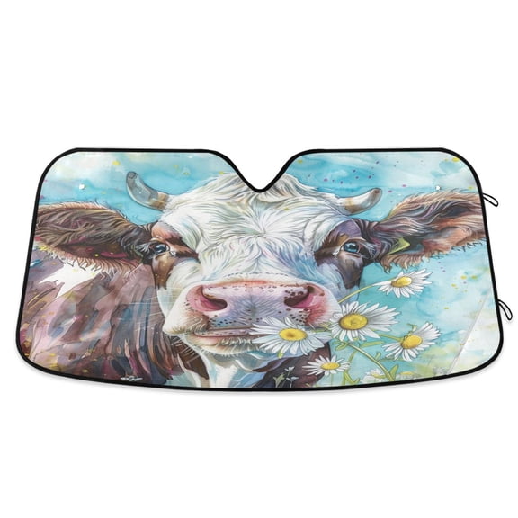 ALAZA Cows with Chrysanthemum Windshield Sun Shade Car Foldable Sun Visor Block UV Rays Protector 55"x27.6"