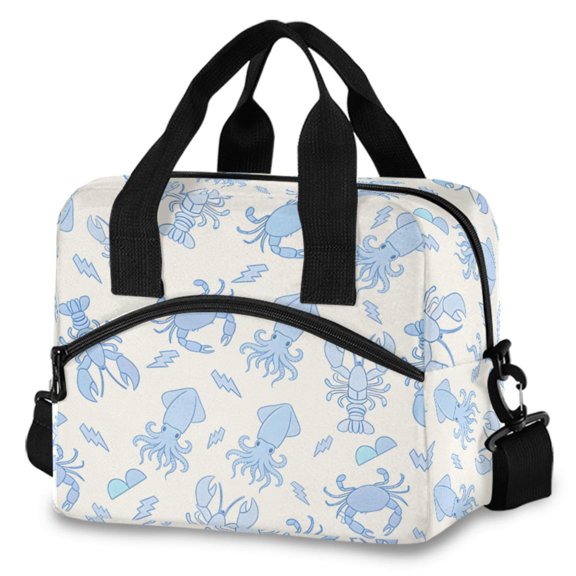 ALAZA Crab Lobster Octopus Insulated Lunch Box Large Reusable Cooler Bag with Shoulder Strap