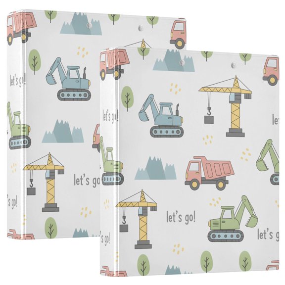 ALAZA Crane Excavator Truck Hardcover 3 Ring Binder 1.5" D-Rings with Interior Pockets Binders School 2 PCs