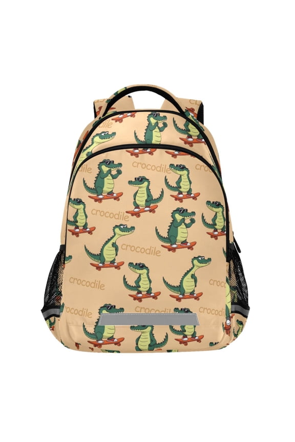 Crocodile Skating Pattern Backpack Elementary School Bags Student Bookbag Travel Rucksack