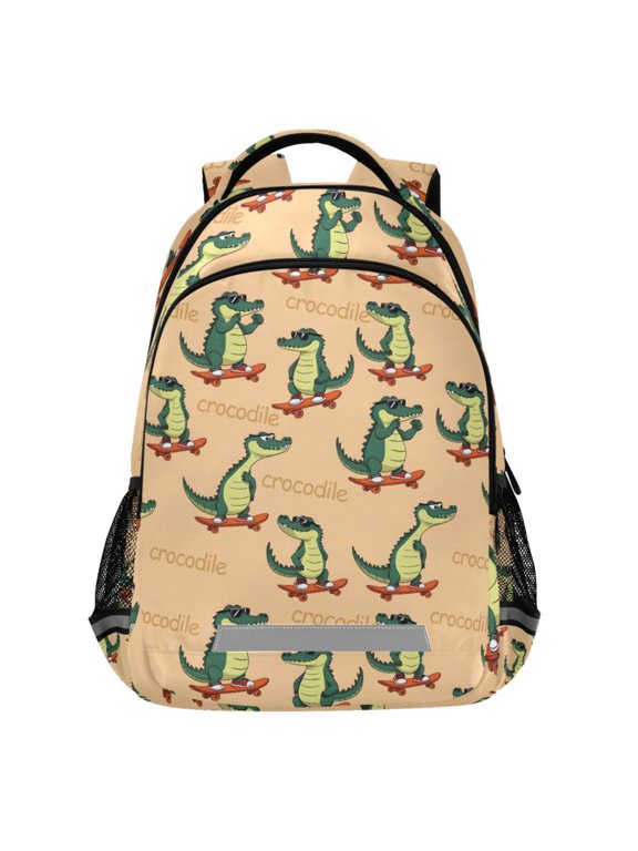 Crocodile Skating Pattern Backpack Elementary School Bags Student Bookbag Travel Rucksack
