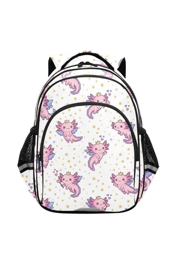 Crown Axolotl School Backpack Elementary Bag Student Bookbag Travel Rucksack