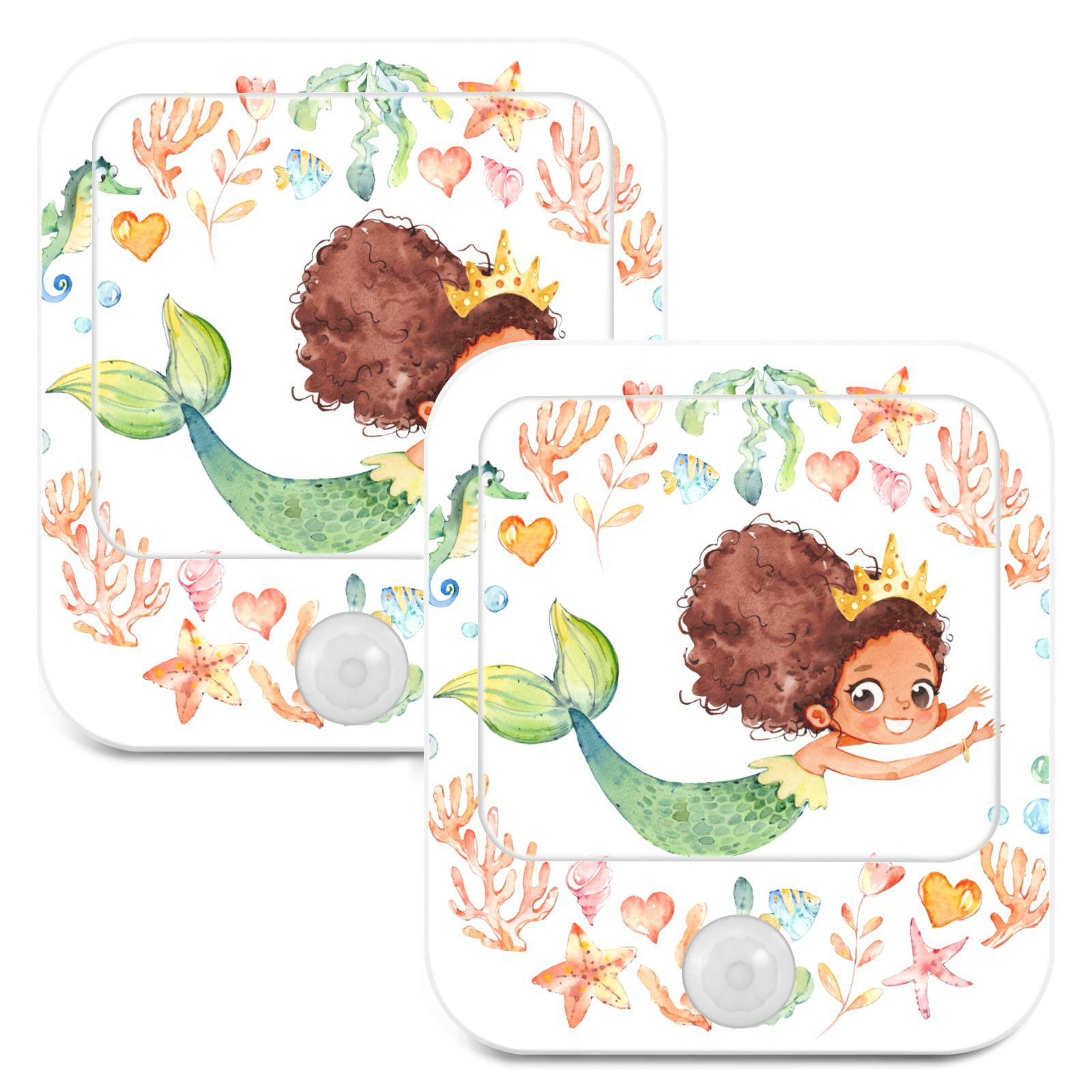 ALAZA Cute African American Afro Girl Mermaid Cute Night Lights Plug