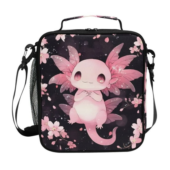ALAZA Cute Axolotl Cherry Blossom Lunch Box Insulated Lunch Bag Reusable Thermal Cooler Tote School Picnic