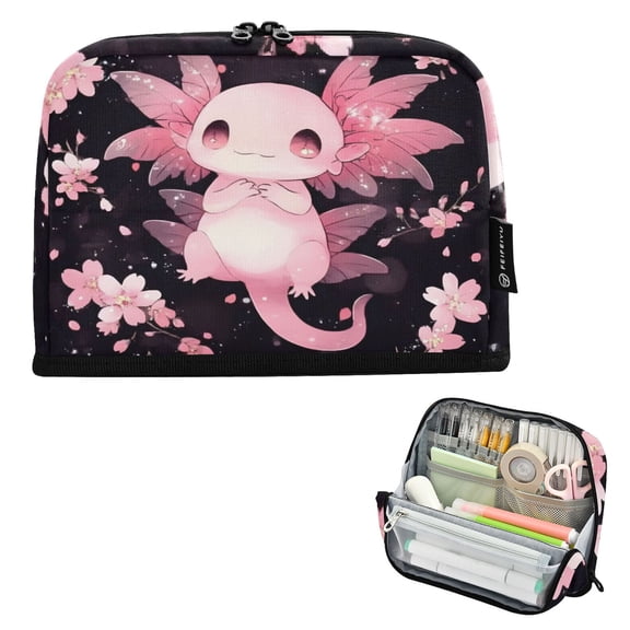 ALAZA Cute Axolotl Cherry Blossom Pencil Case Pen Pouch Bag Large Capacity Organizer