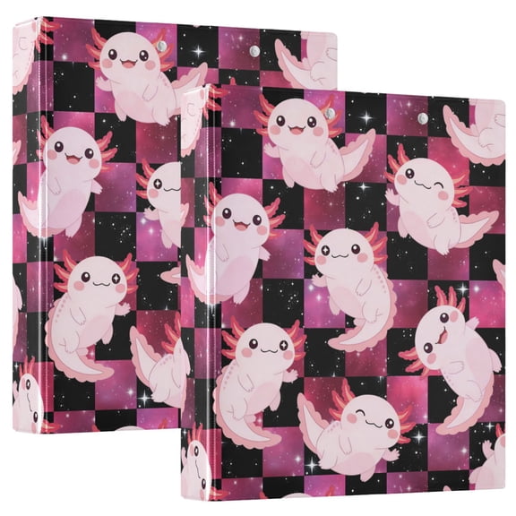 ALAZA Cute Axolotl Glitter Hardcover 3 Ring Binder 1.5" D-Rings with Interior Pockets Binders School 2 PCs