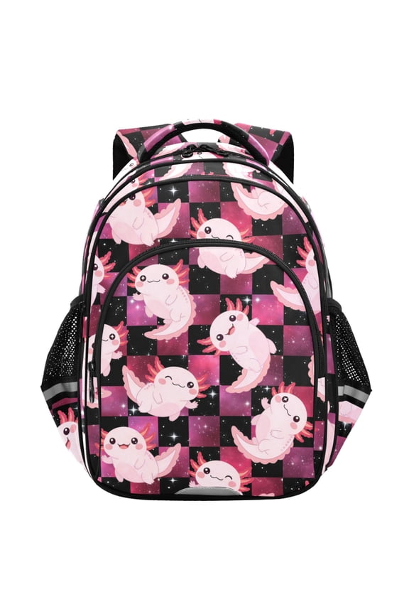 Cute Axolotl Glitter School Backpack Elementary Bag Student Bookbag Travel Rucksack