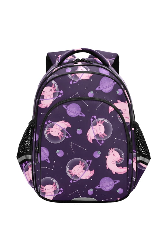 Cute Axolotl Planet School Backpack Elementary Bag Student Bookbag Travel Rucksack