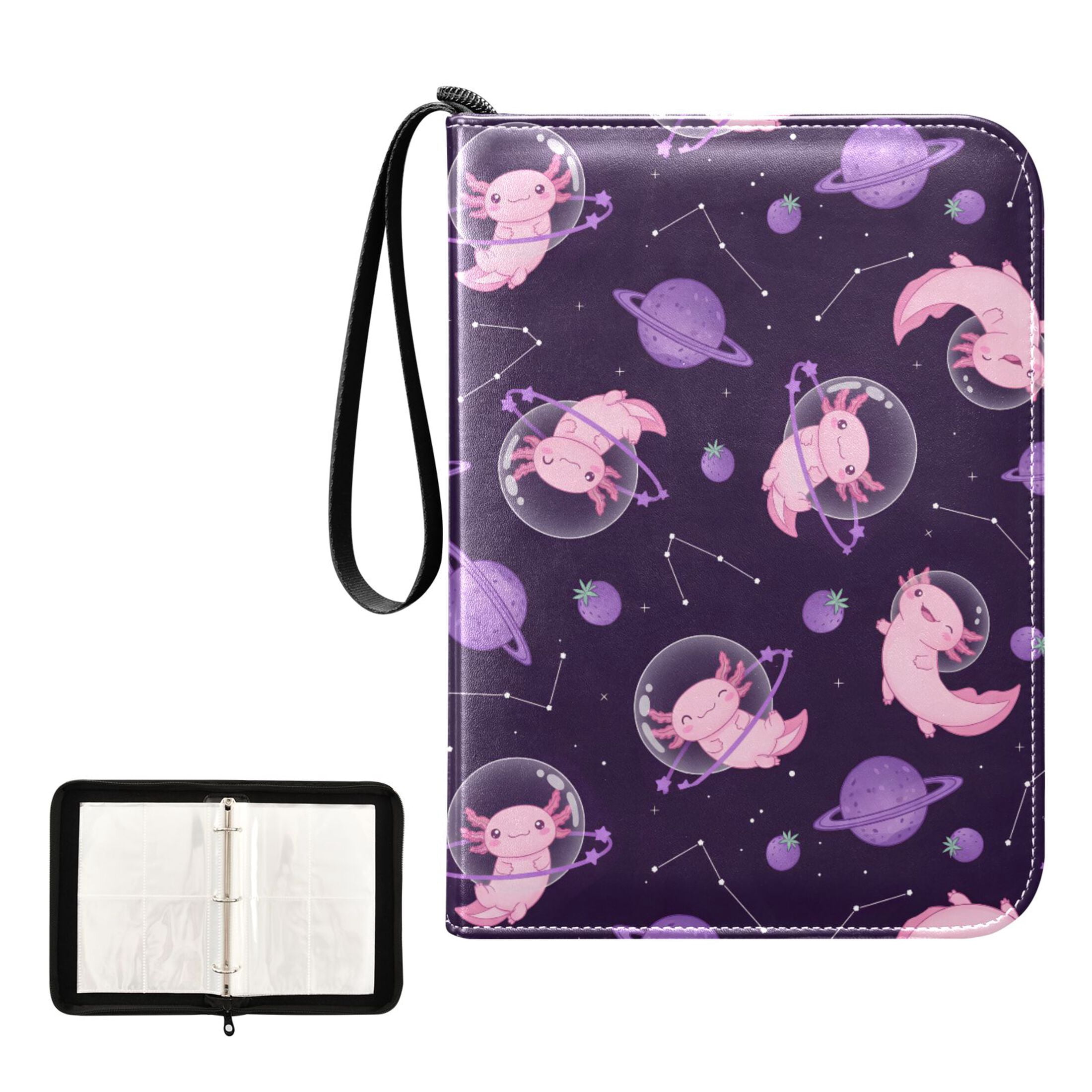 ALAZA Cute Axolotl Planet Trading Card Binder 4 Pocket Cards Collection Album 400 Folder Holder