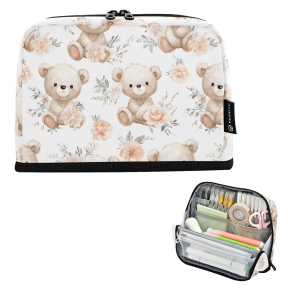 ALAZA Cute Bears Flowers Pencil Case Pen Pouch Bag Large Capacity Organizer