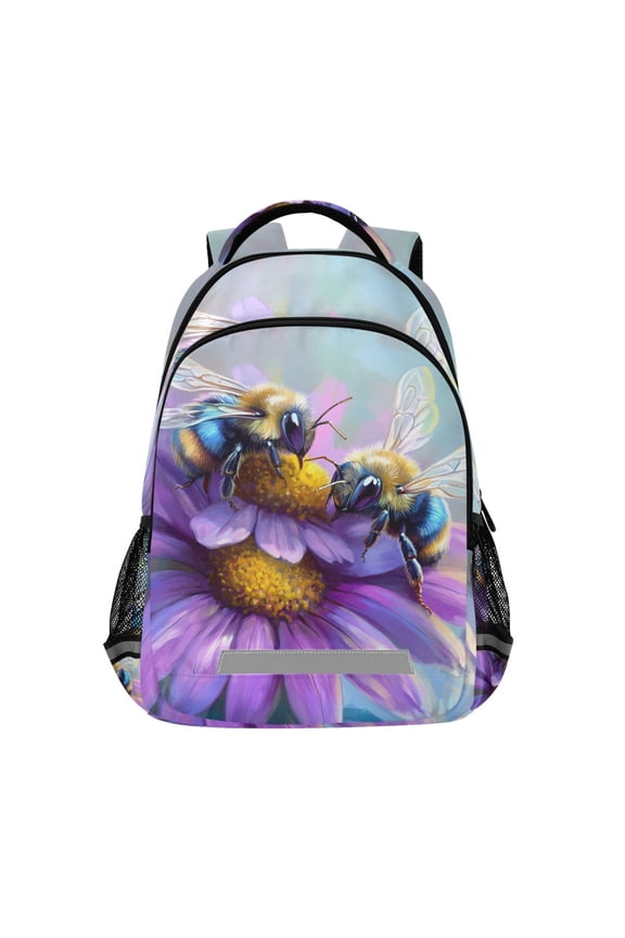 Cute Bee on Flowers Backpack Elementary School Bag Bookbag Travel Rucksack