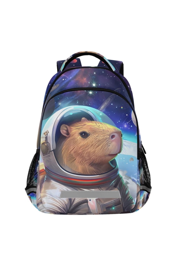 Cute Capybara Astronaut Pattern Backpack Elementary School Bags Student Bookbag Travel Rucksack