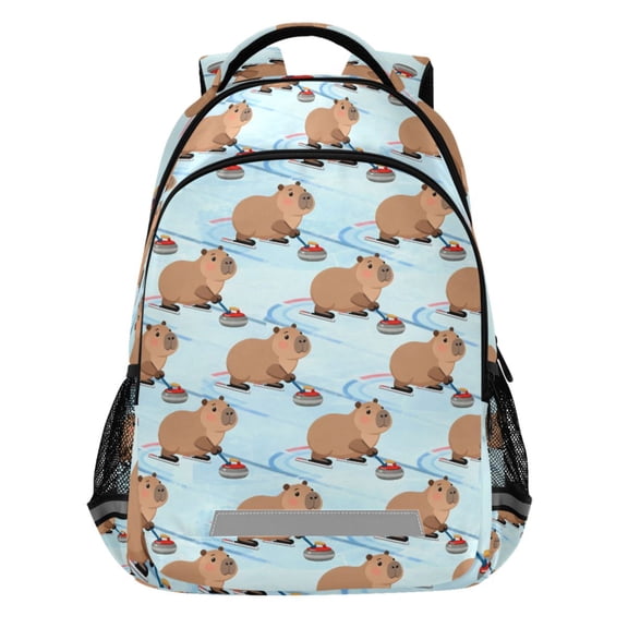 ALAZA Cute Capybara Skiing Pattern Backpack Elementary School Bags Student Bookbag Travel Rucksack
