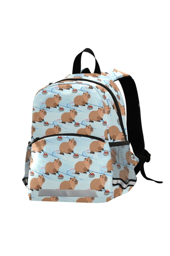 Cute Capybara Skiing School Backpack Elementary Student Bookbag