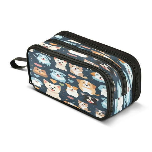 ALAZA Cute Cartoon Dogs Pencil Case Bag 3 Compartment Pen Pouch Large Storage Holder Box Organizer