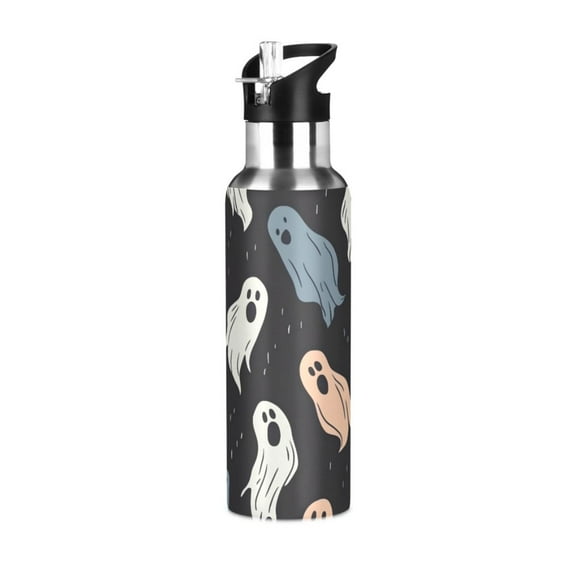 ALAZA Cute Cartoon Ghosts Water Bottle Insulated Flask Stainless Steel Straw Lid 20 oz