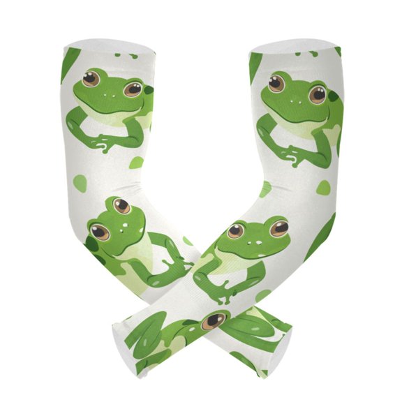 ALAZA Cute Cartoon Green Frogs UV Sun Protection Arm Sleeves UPF 50+ Compression Cooling Sleeve 1 Pair