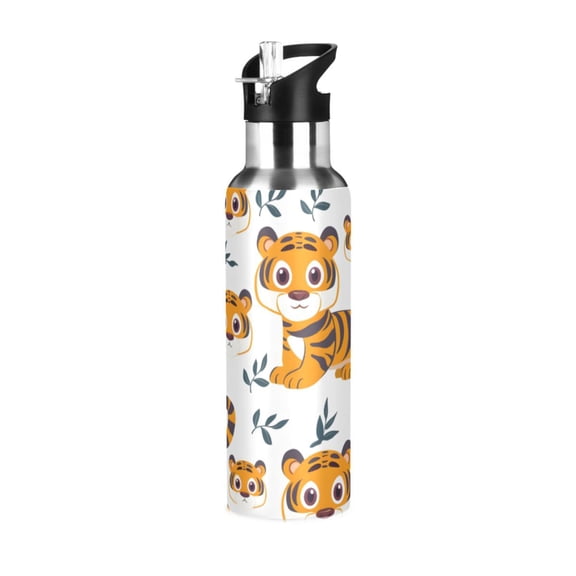 ALAZA Cute Cartoon Tigers Water Bottle Insulated Flask Stainless Steel Straw Lid 20 oz