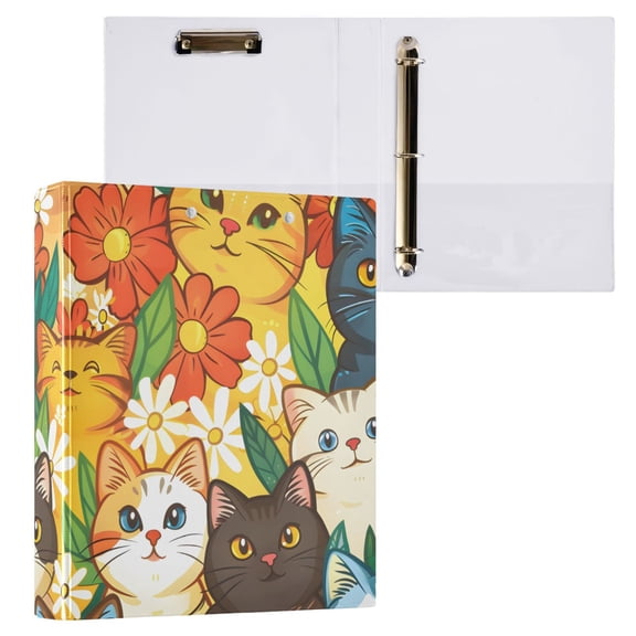 ALAZA Cute Cat Cartoon Hardcover 3 Ring Binder 1.5" Round Rings Interior Pockets Binders Organizer 1 Pack