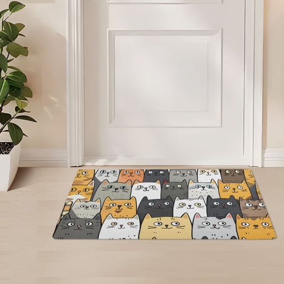 ALAZA Cute Cat Face Door Mat Outdoor Indoor Entrance Low Profile Floor Rugs 32"x20"