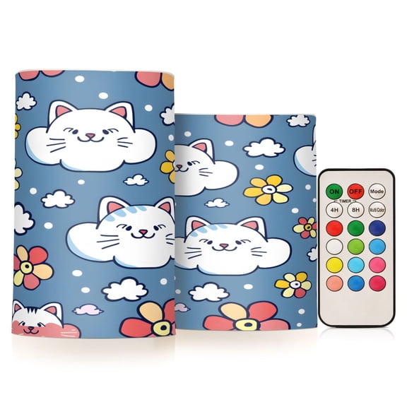 ALAZA Cute Cat Face Flower 2 PCs LED Flickering Flameless Candles with Remote Timer Battery Operated Candle
