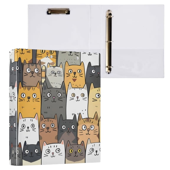 ALAZA Cute Cat Face Hardcover 3 Ring Binder 1.5" Round Rings Interior Pockets Binders Organizer 1 Pack