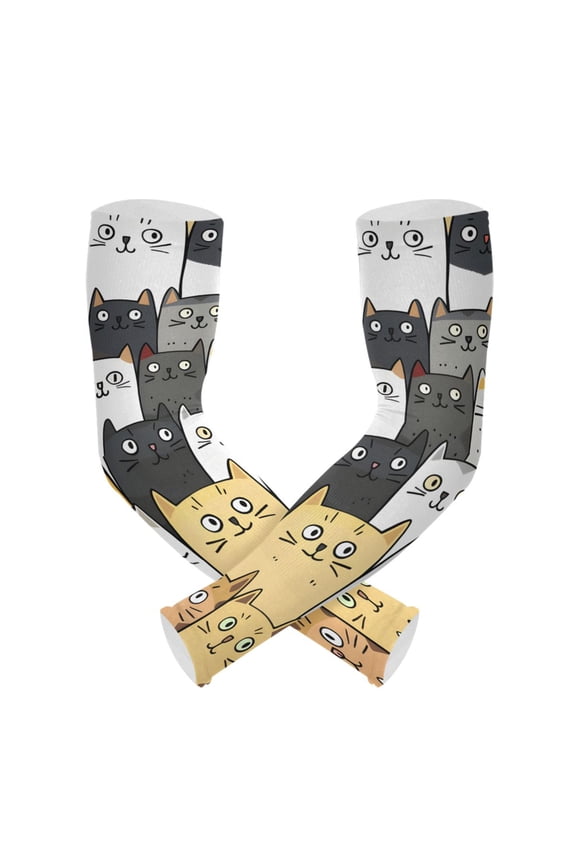 Cute Cat Face UV Sun Protection Arm Sleeves UPF 50+ Compression Cooling Sleeve 1 Pair