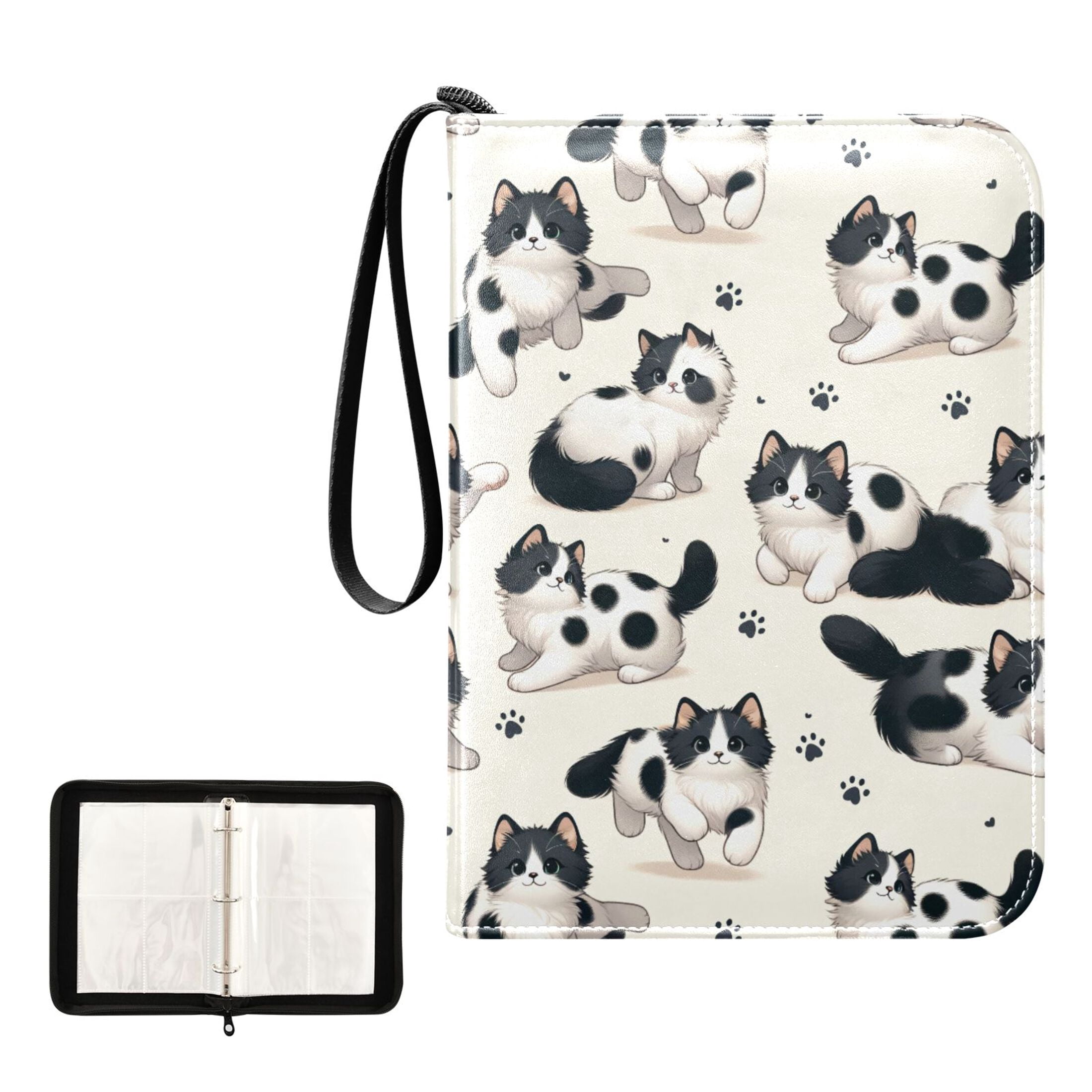 ALAZA Cute Cat Footprint Trading Card Binder 4 Pocket Cards Collection Album 400 Folder Holder
