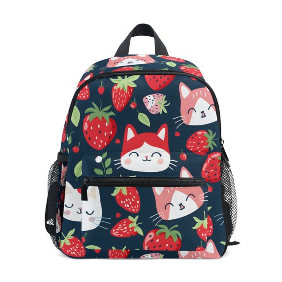 ALAZA Cute Cat and Strawberry School Backpack Small Bookbag Mini Bags