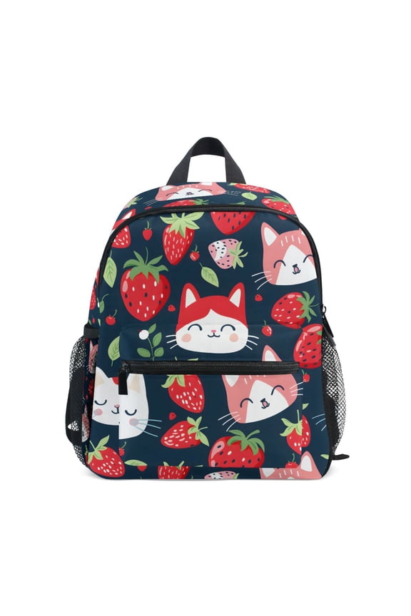 Cute Cat and Strawberry School Backpack Small Bookbag Mini Bags