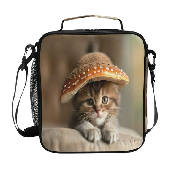 ALAZA Cute Cat with Mushroom Hat Lunch Box Insulated Lunch Bag Reusable Thermal Cooler Tote School Picnic
