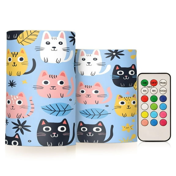 ALAZA Cute Cats 2 PCs LED Flickering Flameless Candles with Remote Timer Battery Operated Candle