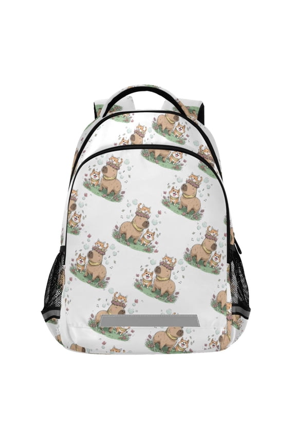 Cute Cats Corgi Capybara Pattern Backpack Elementary School Bags Student Bookbag Travel Rucksack