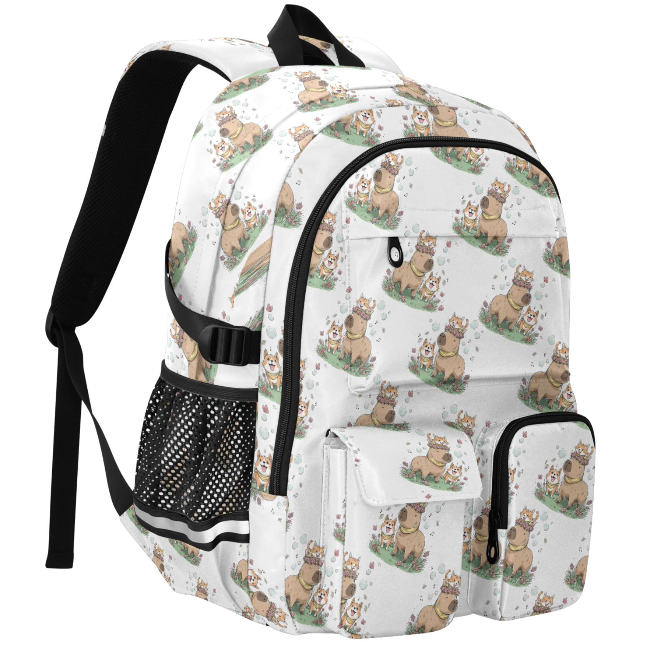 ALAZA Cute Cats Corgi Capybara Print Student Backpack School Bookbag Large Laptop Daypack Travel Bag
