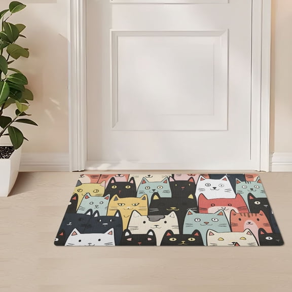 ALAZA Cute Cats Face Door Mat Outdoor Indoor Entrance Low Profile Floor Rugs 32"x20"
